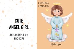 angel girl with a toy, digital angel, angel png, angel illustration