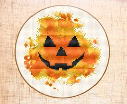 halloween cross stitch pattern modern cross stitch pumpkin embroidery watercolor x-stitch fall counted cross stitch pdf