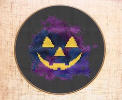 halloween cross stitch pattern modern cross stitch pumpkin embroidery watercolor x-stitch halloween decor diy