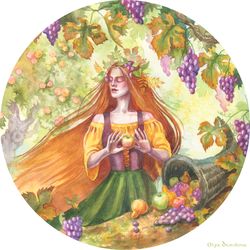 original fantasy watercolor painting "mabon", helloween art, fall fantasy art, fantasy creature