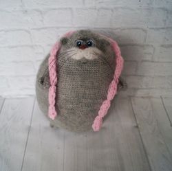 fat cat, cat ball, crochet fat cat, big cat, funny cat, gray cat