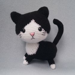 black cat, black and white cat, crochet cat, little kitty