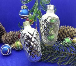 soviet antique christmas tree toys fir cones. glass xmas toys