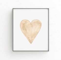 boho heart print, beige watercolor heart art, neutral colors, nursery boho print, playroom printable | digital download