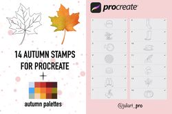 14 autumn stamps for procreate, autumn brushes procreate