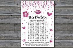 Pink glitter Birthday Word Search Game,Adult Birthday party game-fun games for her-Instant download