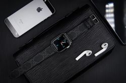 Custom Made Luxury L.V Monogram Leather Apple Watch Band for Apple Watch Series 8 7 6 SE 5 4 3 2 1 Apple Watch Ultra 40mm Silver | CeliniDesign