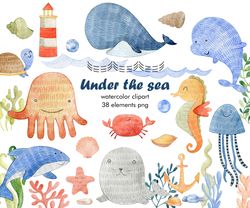 watercolor sea animals clipart.