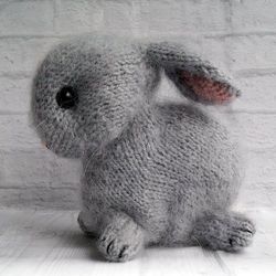 realistic knitted bunny, dutch bunny rabbit, little baby bunny, grey dutch rabbit