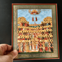 Synaxis Of Saint Petersburg Saints undefined | undefined Silver Foiled Icon Lithography Mounted On Wood | Size: 8 3/4"x7 1/4"