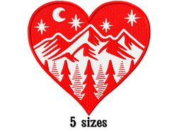 heart  with mountain embroidery design.  embroidery fille moon and mini stars. instant download.