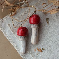 christmas tree mushrooms decoration/ ceramic red mushrooms/ clay red amanita/ christmas gift