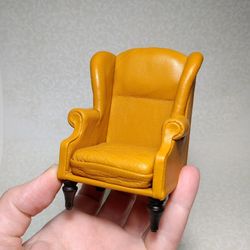 leather dollhouse chair 1:12 scale, dollhouse armchair vintage style