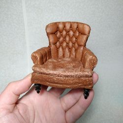 dollhouse leather armchair 1:12 scale,  miniature chair for dollhouse