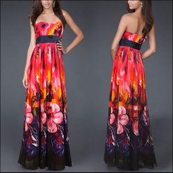 floral print long maxi dress, sleeveless prom dress