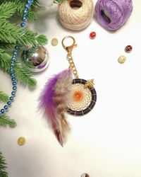 keychain dream catcher with natural stone agate. handmade. personalized keychain. keychain for a bag, keys or car