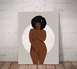 curvy black woman with stars in her hair art, black eve art, black goddess, digital, plus size melanin women poster