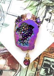 druzy brooch, quartz brooch, quartz jewelry, stone brooch, rainbow brooch, gemstone brooch, brooch pin, chrystal brooch