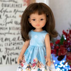 christmas dress and shoes for 13" dolls paola reina, siblies doll, little darling, christmas doll outfit penguin print