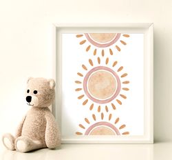 boho sun nursery print, abstract sunrise printable wall art, gender neutral kids decor, modern print | instant download