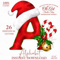 christmas clipart. font clipart. alphabet png. santa claus hat. design digital download. oliartstudioshop