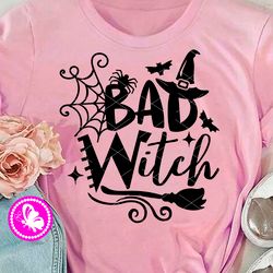 bad witch print witch hat and broom svg clipart halloween shirt design digital download