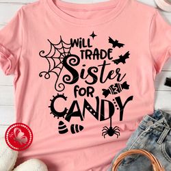 Will Trade Sister For Candy quote humorous Halloween print Spiderweb Bats Candies clipart svg Digital downloads