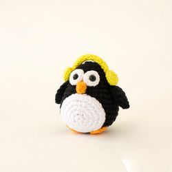 stuffed penguin with headphones christmas gift idea, crochet penguin, cute little penguin figurine, miniature toys