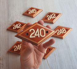 wooden address plate 240 - soviet apartment door number sign vintage