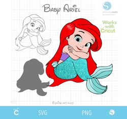 baby mermaid svg cut file, little princess svg, little princess ariel svg, princess mermaid png clipart