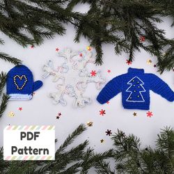 mini jumper crochet pattern, snowflake amigurumi, mitten applique crochet pattern, christmas coaster crochet pattern