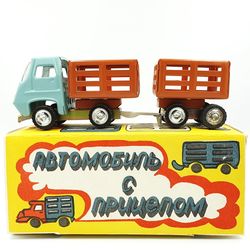 vintage tin toy car truck with trailer ussr 1980s new in box