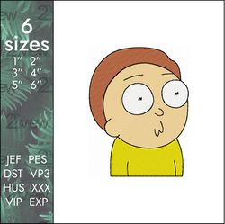 morty embroidery design, rick and morty cartoon, 6 sizes