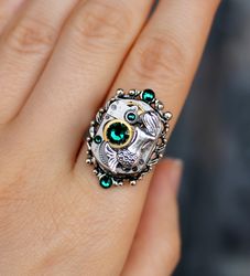 handmade unique steampunk mermaid ring from vintage ussr watch movement with swarovski