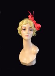 red fascinator ,red birdcage fascinator , red bow fascinator