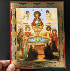 The Life Giving undefined Spring Mother Of God undefined | undefined Gold Foiled Icon On Wood | Size: 8 3/4"x7 1/4"