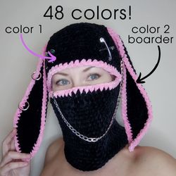 48 boarder colors! zombie bunny balaclava crochet balaclava with bunny ear pastel goth bunny hat plush balaclava