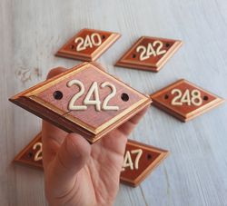 wooden rhomb address number plate 242 - soviet apartment door number sign vintage
