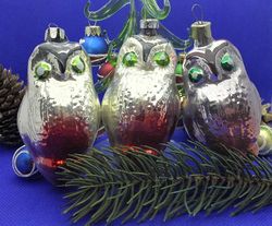 soviet vintage christmas toy big owl. russian christmas glass toy