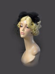 made to order . black fascinator , birdcage fascinator , black bow fascinator