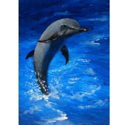 dolphin artwork sea creature art original art underwater painting coral reef art miniature painting