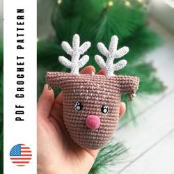 crochet deer toy pattern, amigurumi christmas ornament, crochet christmas tree decor, pdf pattern by crochettoysforkids