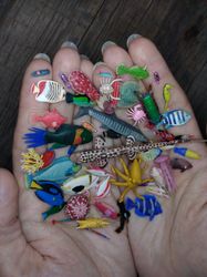 large set of various miniature sea creatures 50 pcs , tiny fish for diorama, resin art or dollhouse aquarium