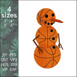 snowman embroidery design, basketball nba ball, 4 sizes