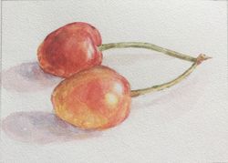 "aceo cherry", watercolor painting fruit berry artwork