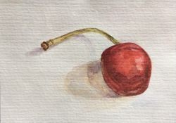 "aceo cherry", watercolor painting fruit berry artwork