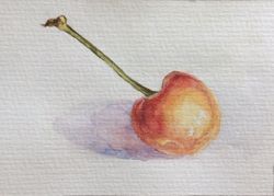 "aceo cherry", watercolor painting fruit berry artwork