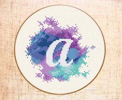 letter a cross stitch pattern modern cross stitch watercolor x-stitch monogram embroidery initial counted cross stitch