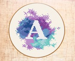 letter a cross stitch pattern modern cross stitch watercolor x-stitch monogram cross stitch initial counted cross stitch