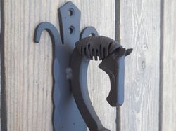 set of 4 hand forged door pulls 12", horse's head, blacksmith made, wrought iron, steel gate & shed handles